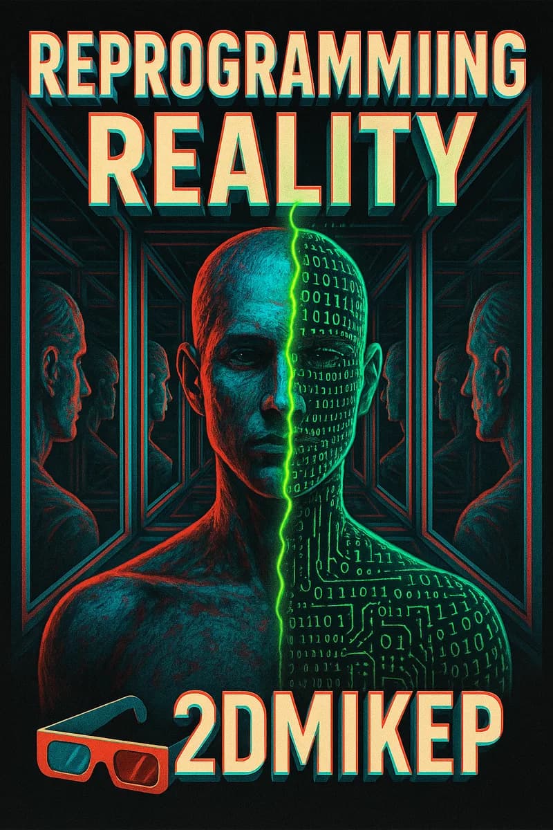 Reprogramming Reality book cover, with red and blue 3D glasses